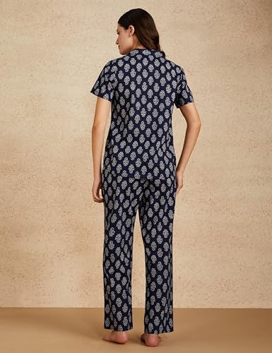 Myx Women's Cotton Shirt and Pajama Night Suit - Navy - Image 2