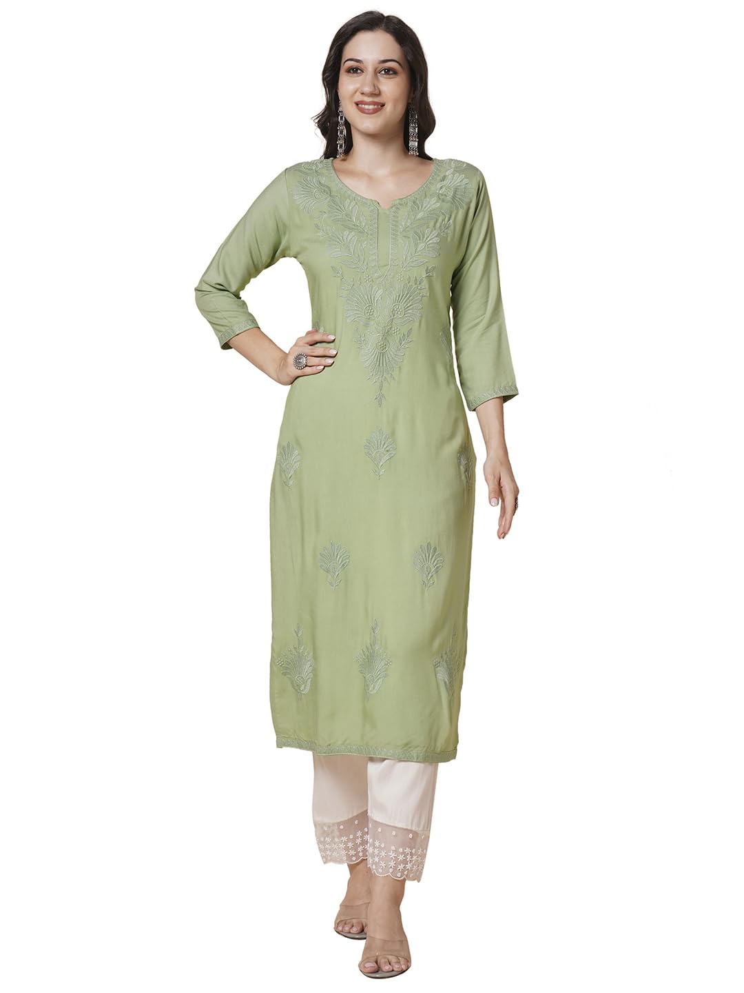 RATAN Women Chikankari Kurta - Dusty Green