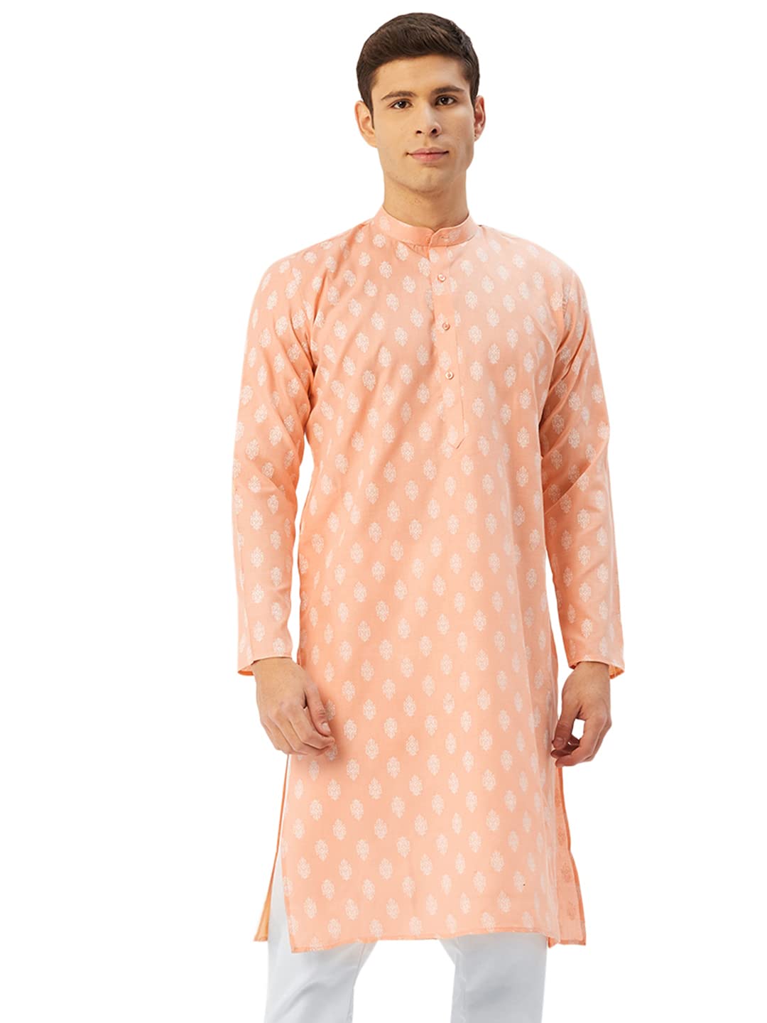 Jompers Men's Cotton Floral Printed Kurta - Peach