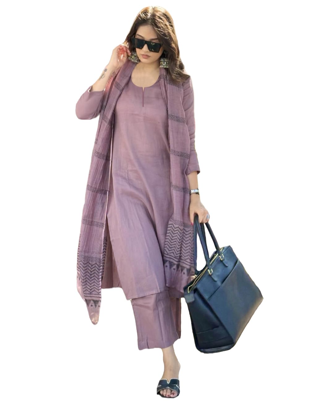 GoSriKi Women's Rayon Kurta with Pant & Dupatta - Purple