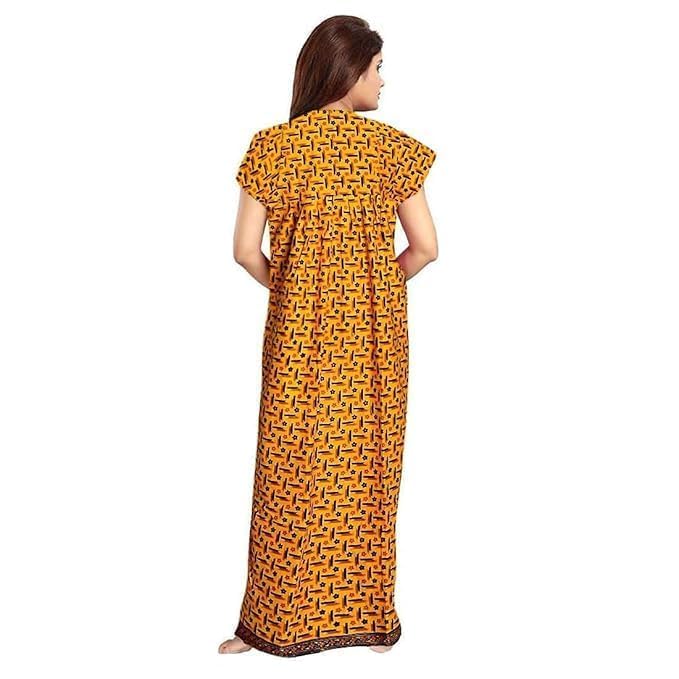 NILOUFO Women's Cotton Printed Maxi Nighty - Red Yellow - Image 4
