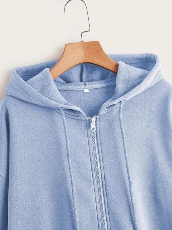 LLL FASHION Women's Cotton Zipper Hoodie Sweatshirt - Sky Blue - Image 4