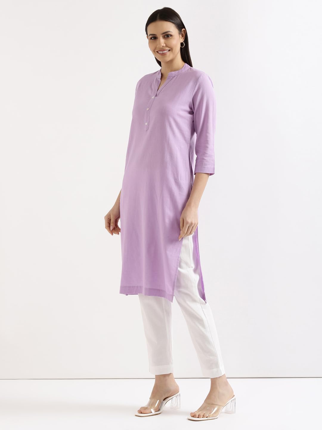 SAADAA Women's Linen Kurta - Lilac - Image 2