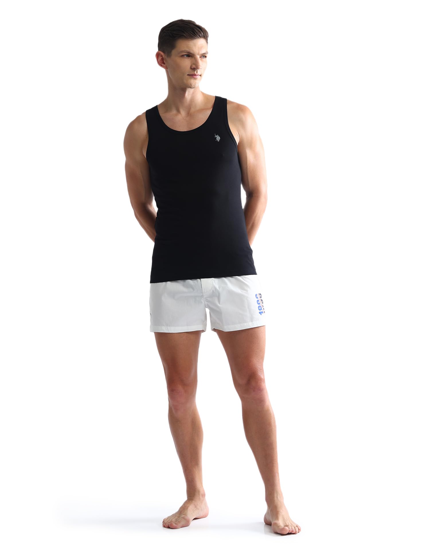 U. S. POLO ASSN. Men's Cotton Solid Vest - Black-Adriatic Blue - Image 3