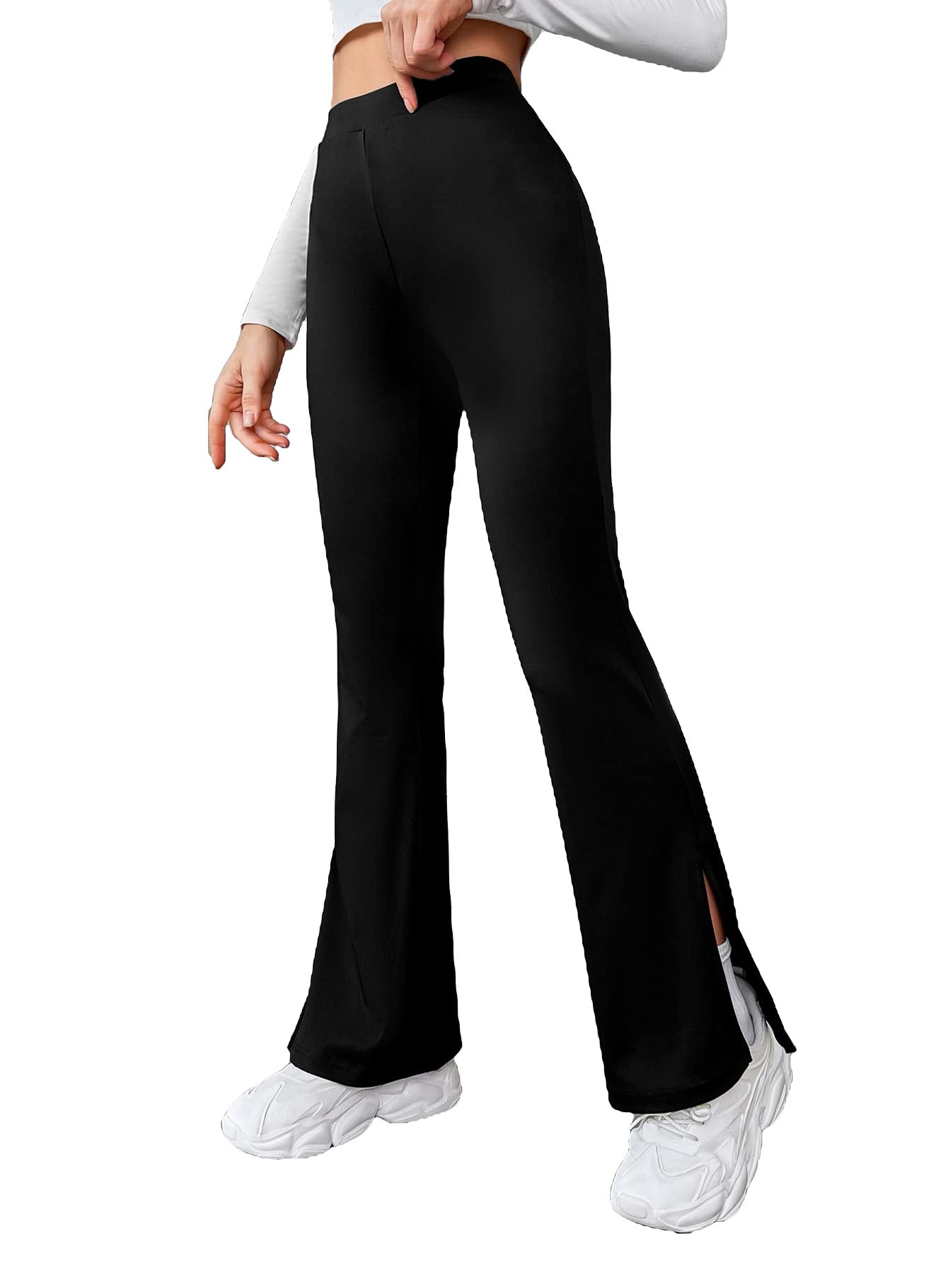High-Waist Flare Leg Bell Bottom Pants for Women - Black