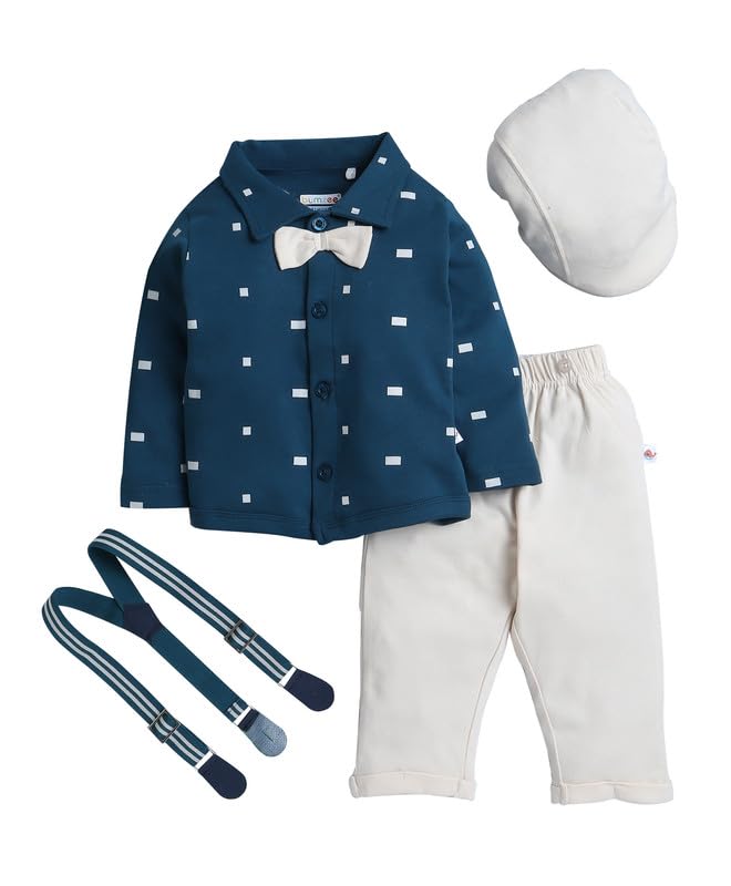 BUMZEE Boys Formal Shirt Pant Set - Beige Teal