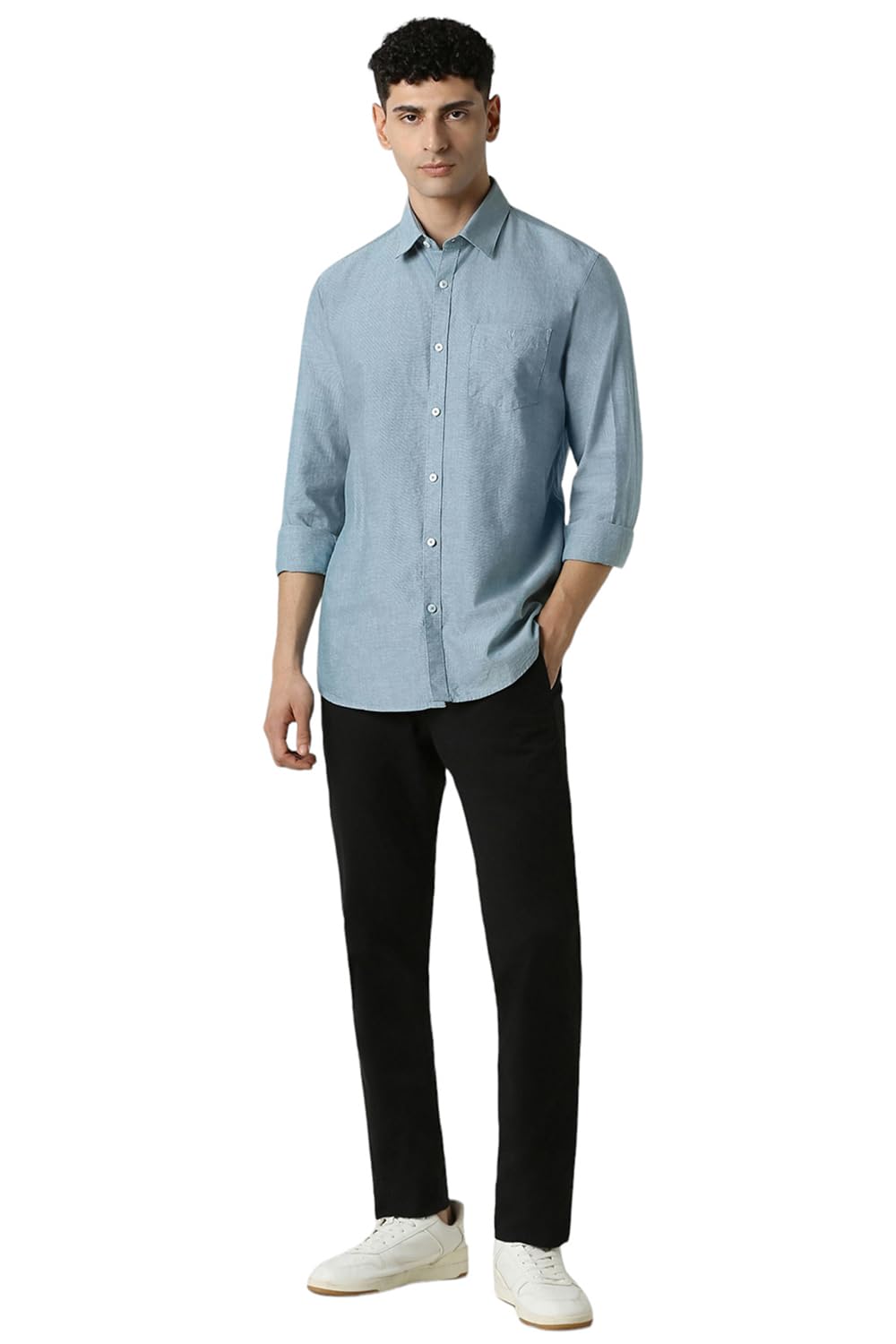 Van Heusen Men's Solid Slim Fit Shirt - Dark Blue - Image 5