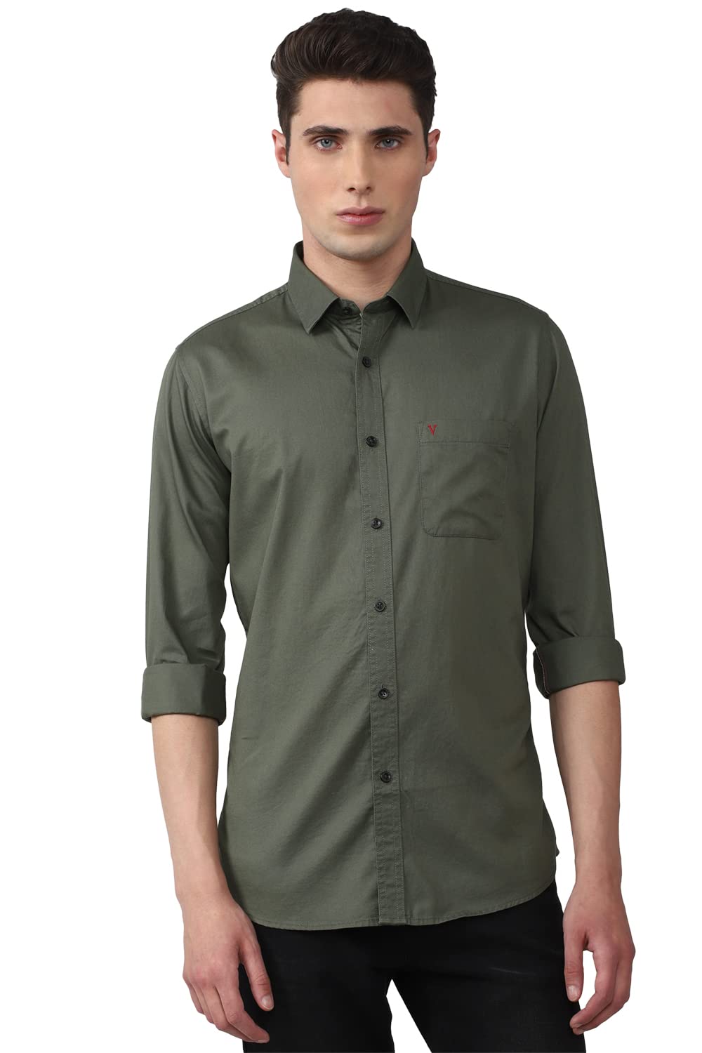 Van Heusen Men's Solid Slim Fit Shirt - Olive