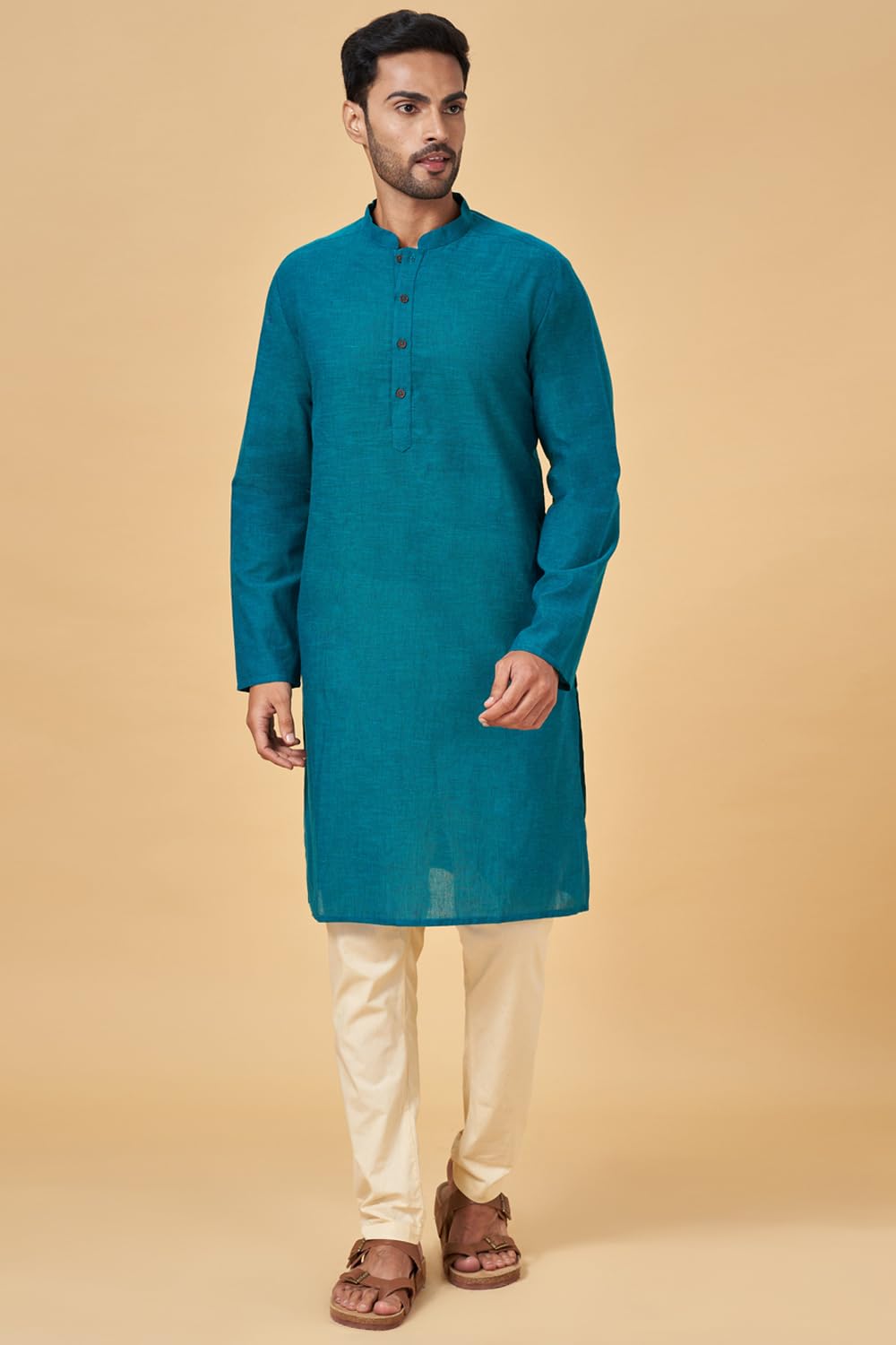 Pantaloons Men Cotton Kurta - Teal - Image 4