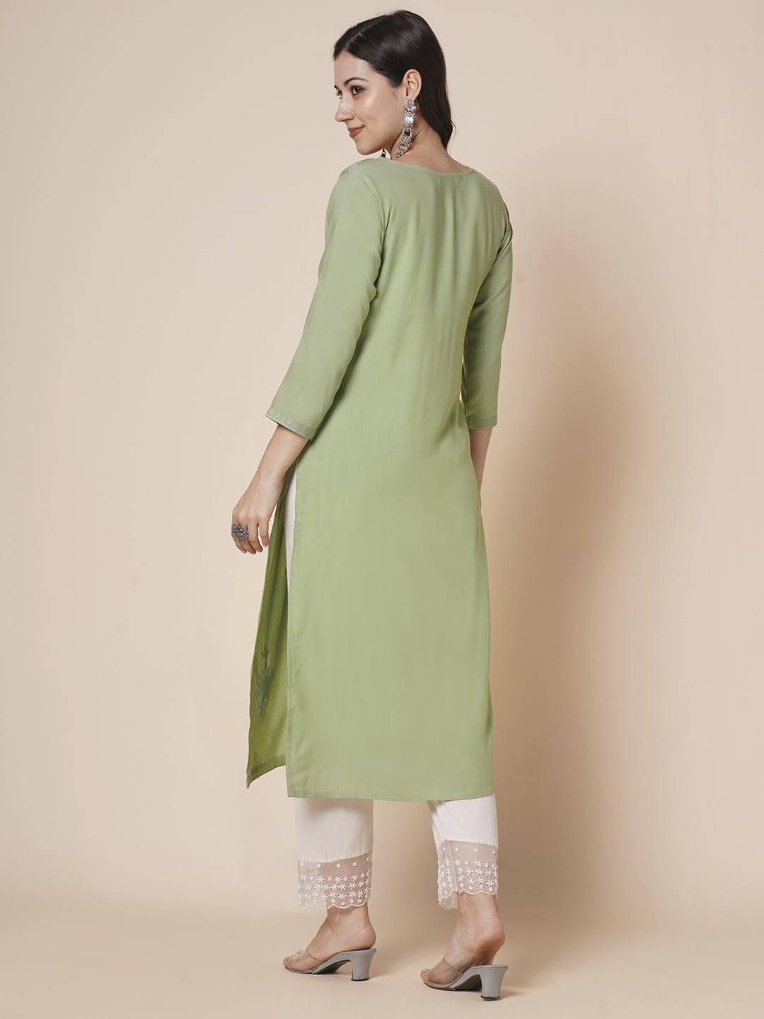 RATAN Women Chikankari Kurta - Dusty Green - Image 4