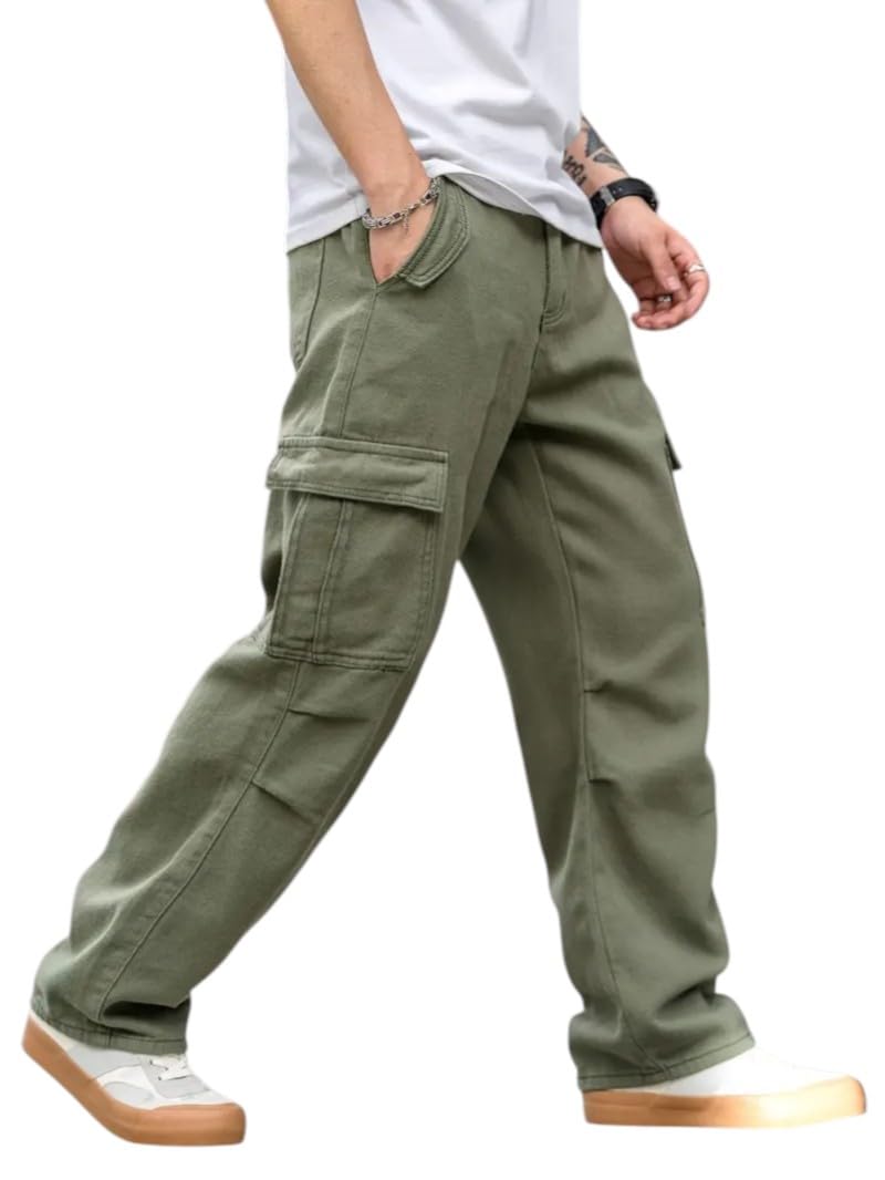 Q Fashion Men's Cotton Casual Cargo Pants - Olive