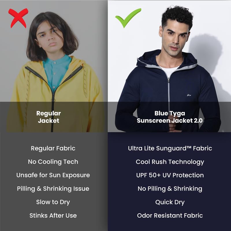 TYGA Men Nylon Blend Sunscreen Jacket - Navy Blue - Image 5