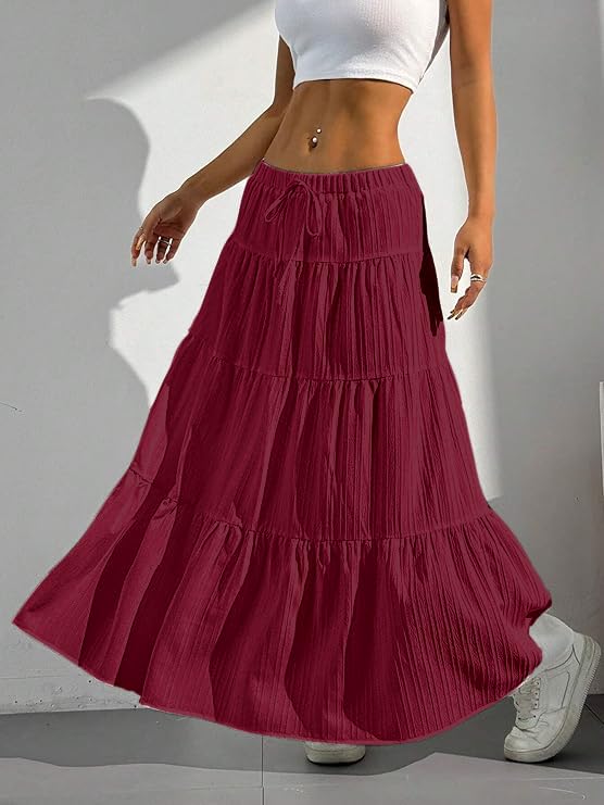 Jawdrobe Women's Georgette Ruffle Hem Skirt - Maroon - Image 2