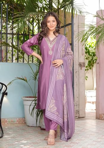 FABNEX Purple Cotton Kurta Set for Women - Image 4