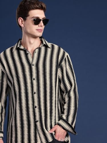 GRECIILOOKS Black Crochet Shirt for Men - Image 3