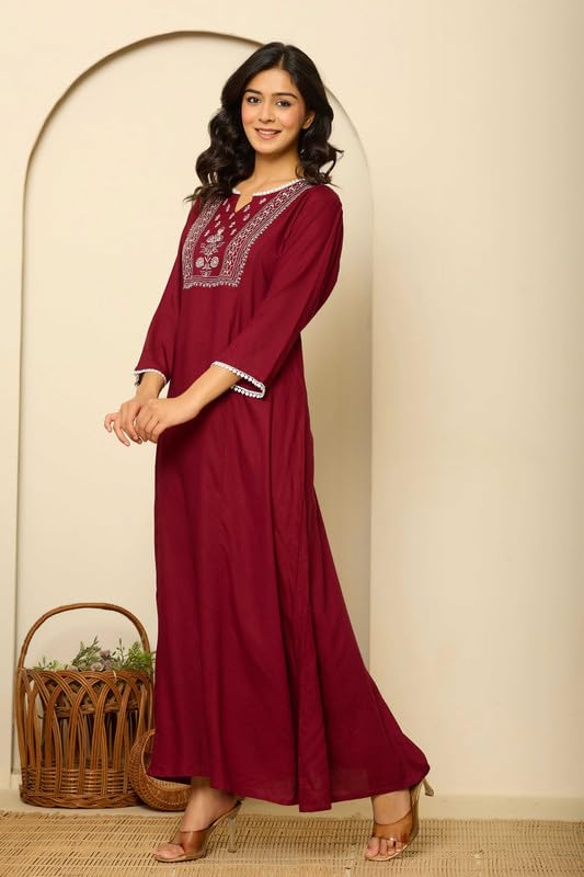 NIHSAMAH Viscose Nighty for Women - Wine Colour - Image 2