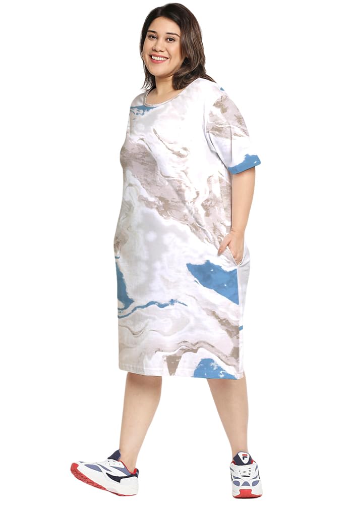 White Waves Doodle T-Shirt Dress for Women