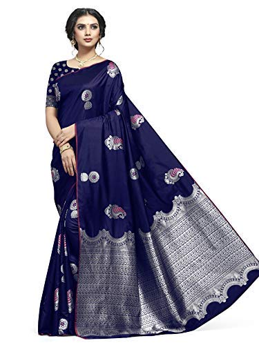 Shiv Textiles Banarasi Silk Saree for Women - Navy Blue - Image 4