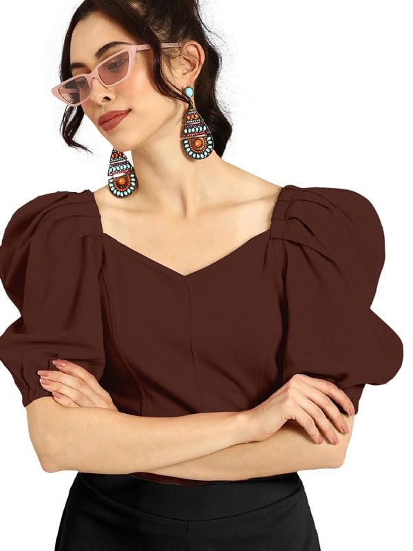 Dream Beauty Women V-Neck Casual Top - Coffee Brown