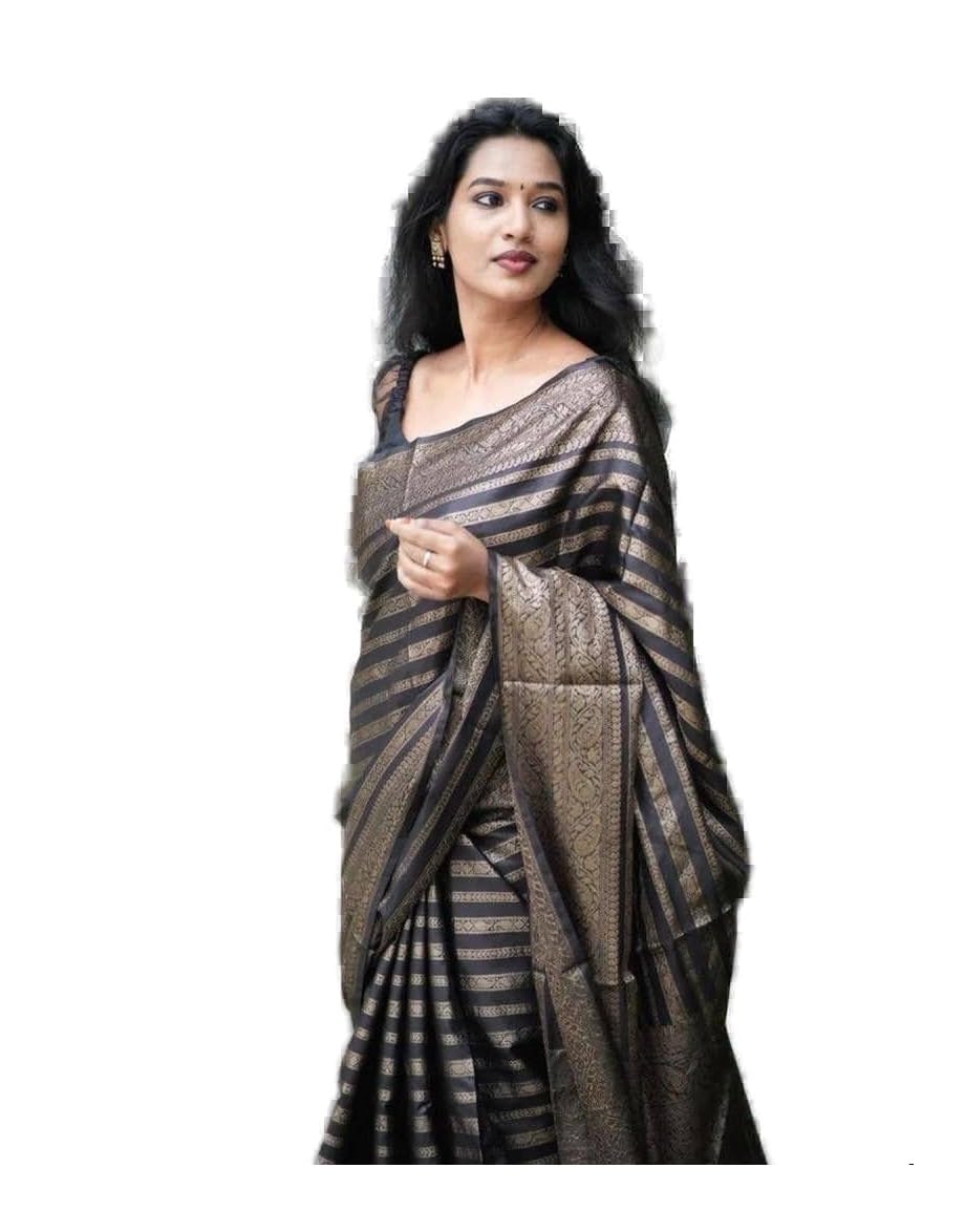 Yashika Women's Kanjivaram Art Silk Saree - Black