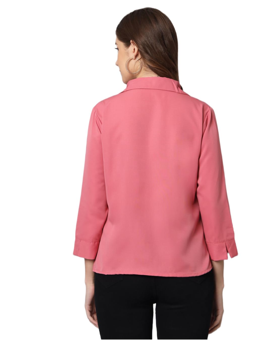 Funday Fashion Women's Pink Pista Green V-Collared Shirt - Image 2