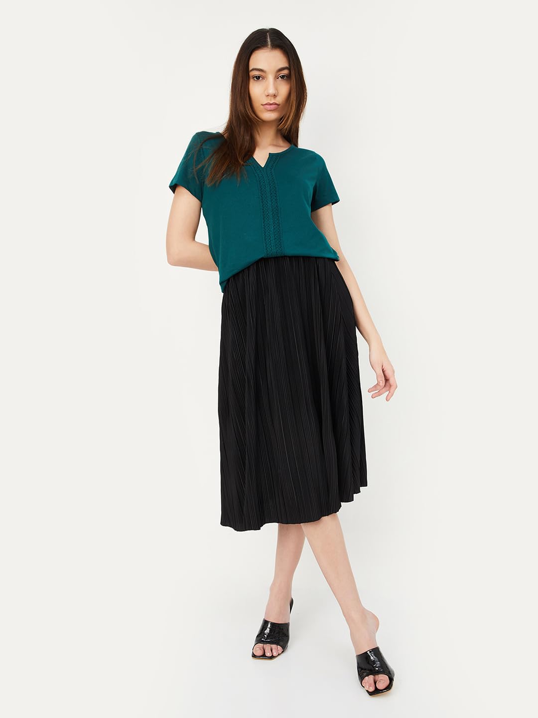 Max Cotton Crochet Panel Top for Women - Green - Image 2