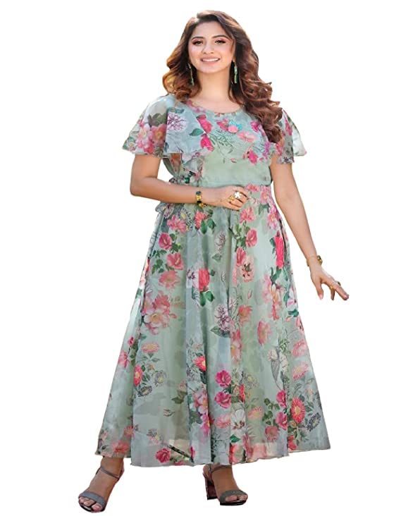 GarbGlide Women Georgette Floral Digital Print Dress