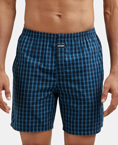 Jockey Men's Cotton Checkered Boxers - Teal & Black - Image 3