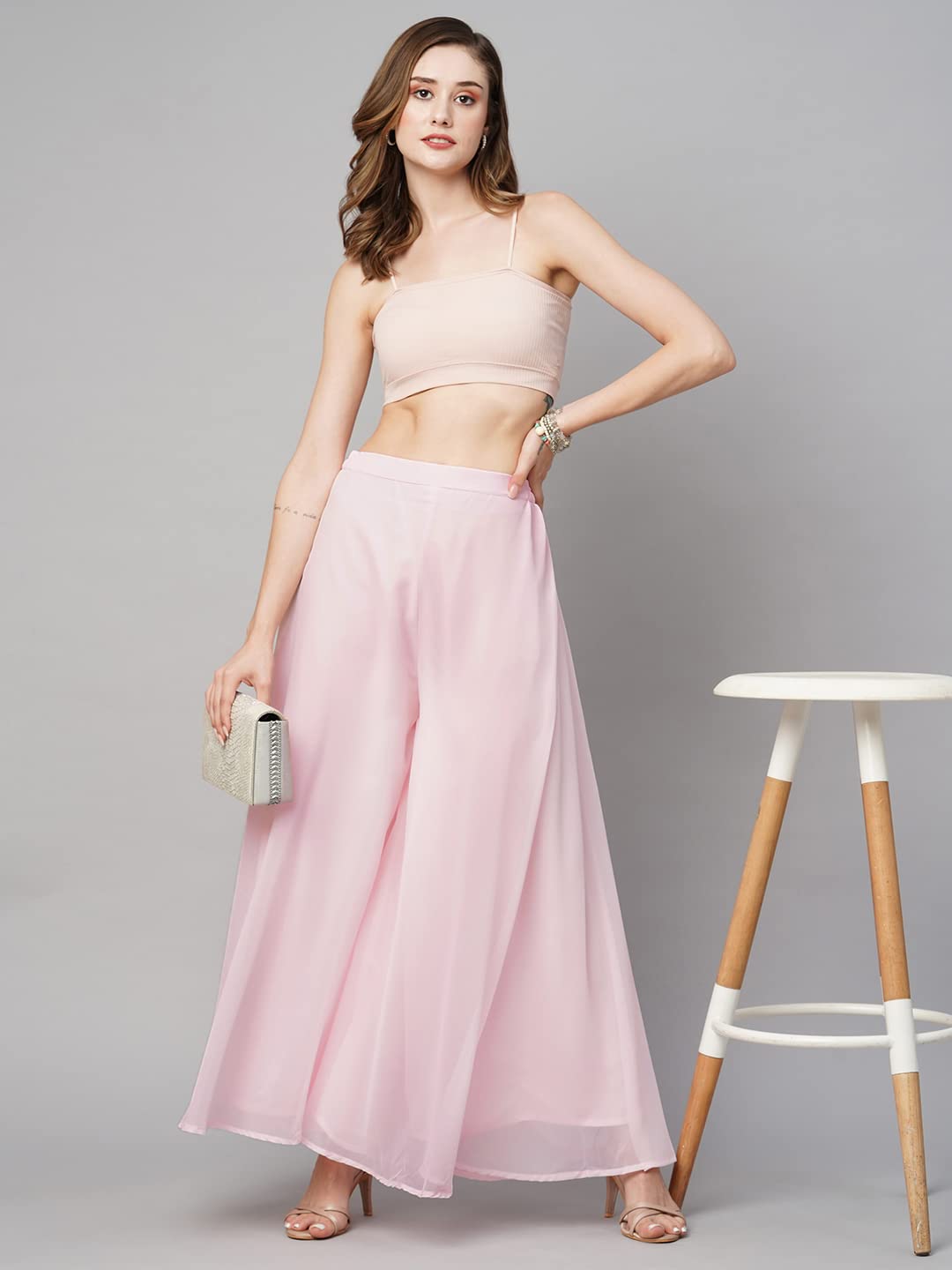 RATAN Pink Georgette Sharara Palazzo Pant for Women - Image 4