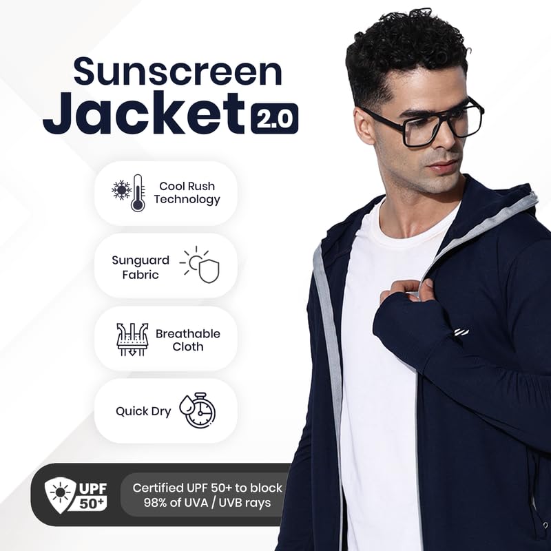 TYGA Men Nylon Blend Sunscreen Jacket - Navy Blue - Image 2