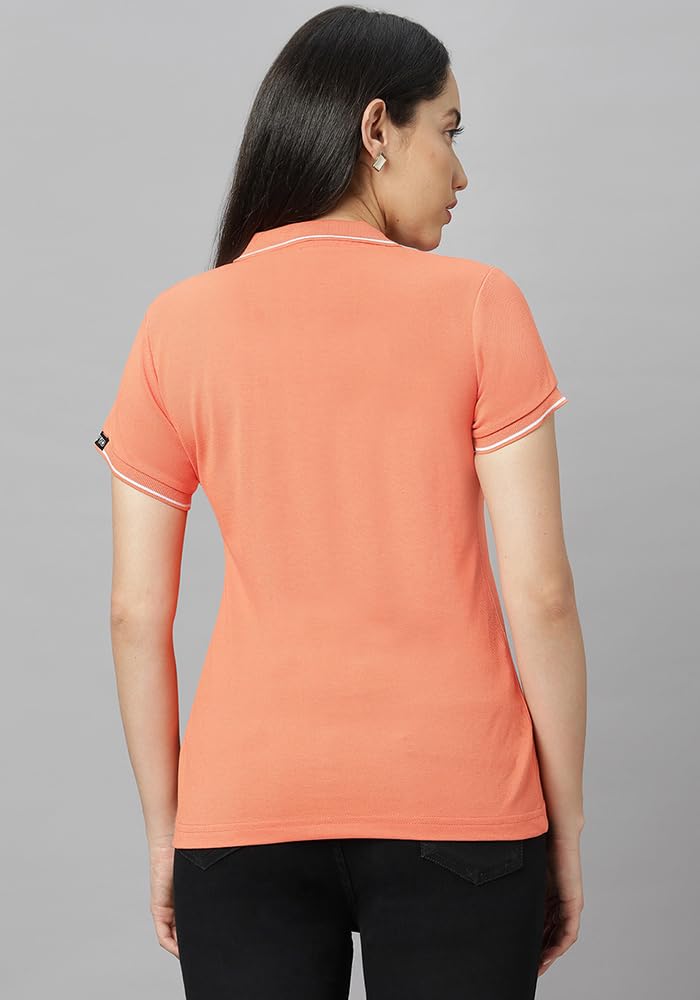 Cotton Pique Polo Neck T-Shirt for Women - Carrot - Image 2