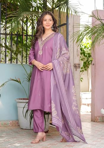 FABNEX Purple Cotton Kurta Set for Women - Image 3