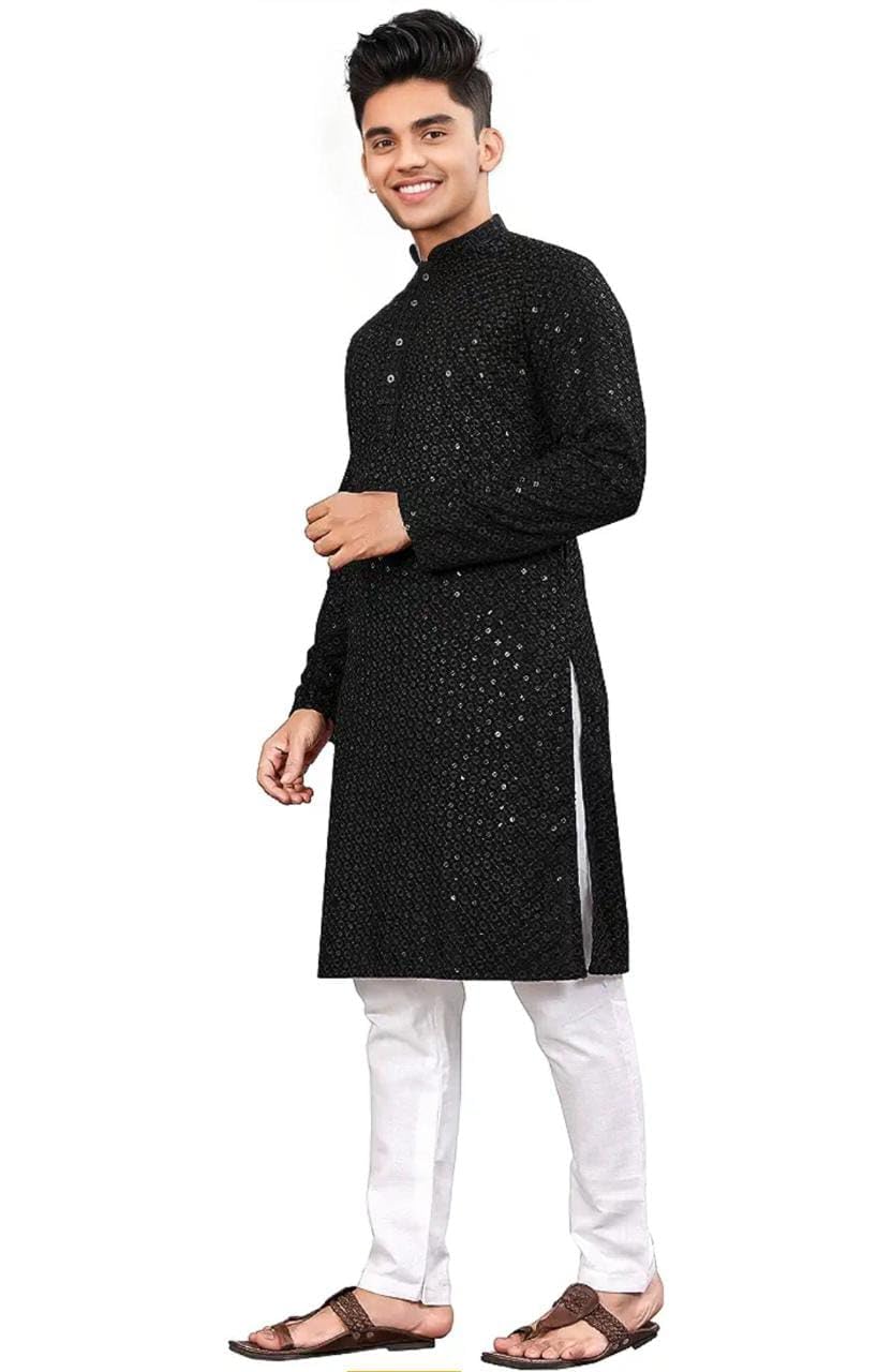 Trustous Men Lucknowi Kurta Black - Image 4