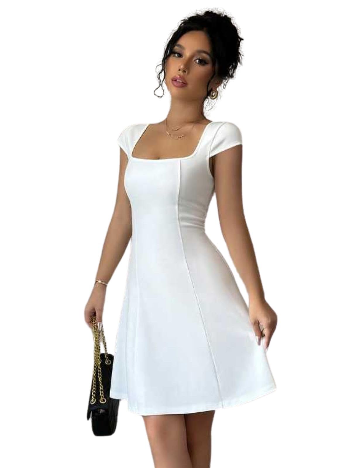 GRECIILOOKS Women's Lycra Western Dress - White