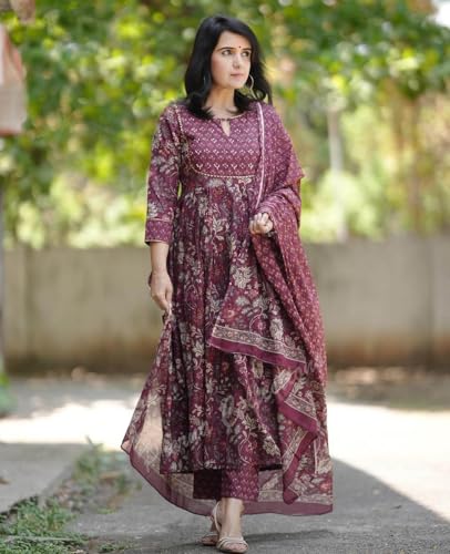 Alvami Maroon Anarkali Kurta Set for Women - Image 3