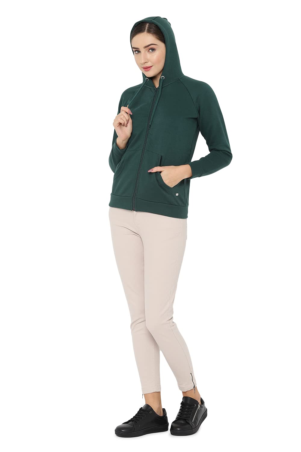 Allen Solly Women's Green Hooded Sweatshirt - Image 3