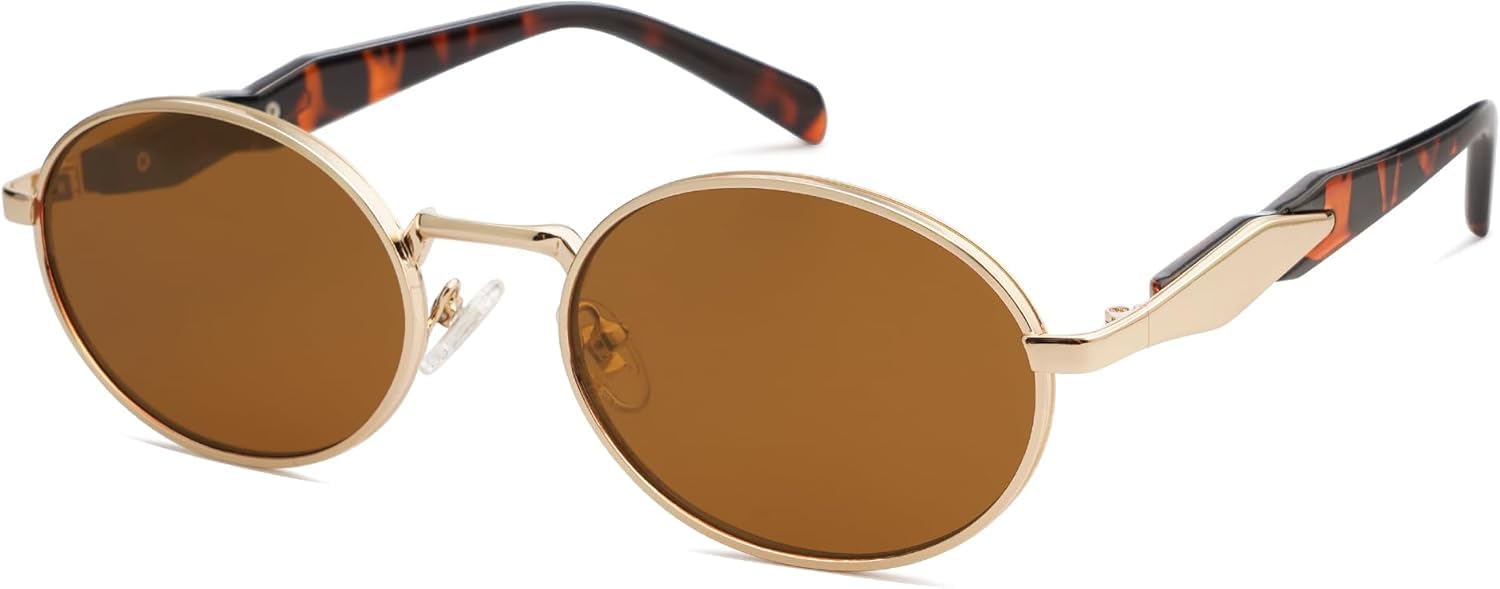 CREEK Unisex Retro Oval Sunglasses - Gold-Brown