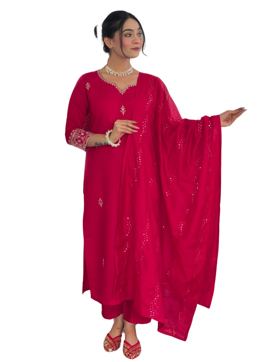 Naixa Women's Gajri Chanderi Embroidered Kurta