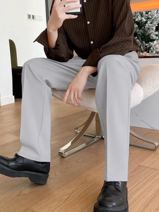 RAGZO Men's Baggy Formal Trousers - Light Grey - Image 4