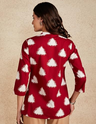 Myx Red Triangle Printed Cotton A-Line Kurti for Women - Image 2