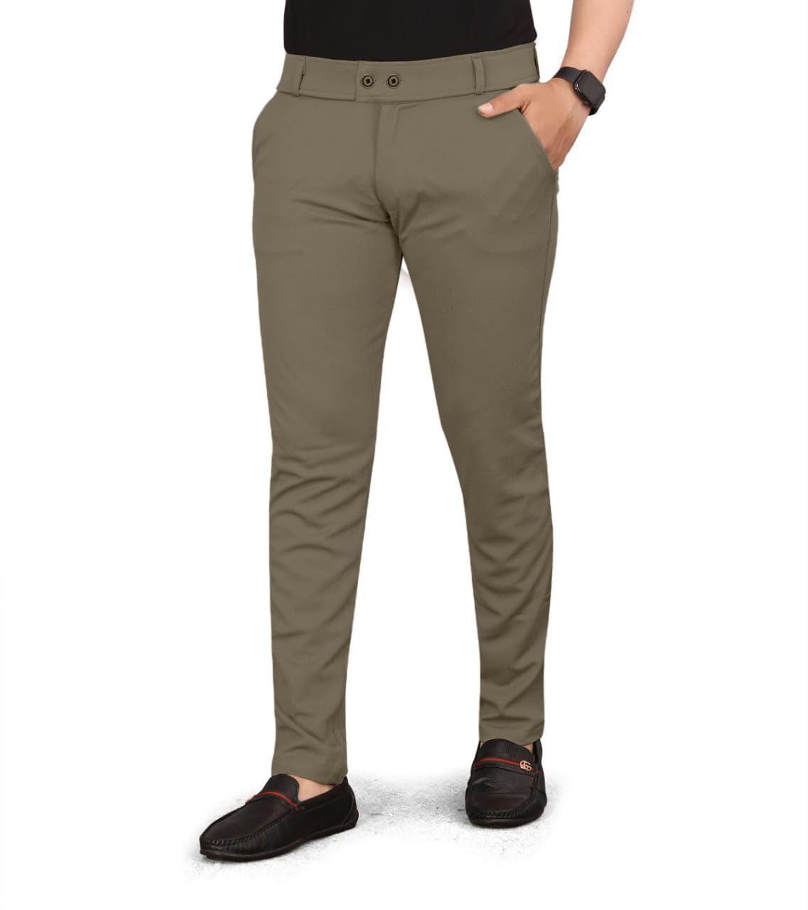 HARSHAD KUMAR & CO Men's Khaki Formal Trousers - Image 2