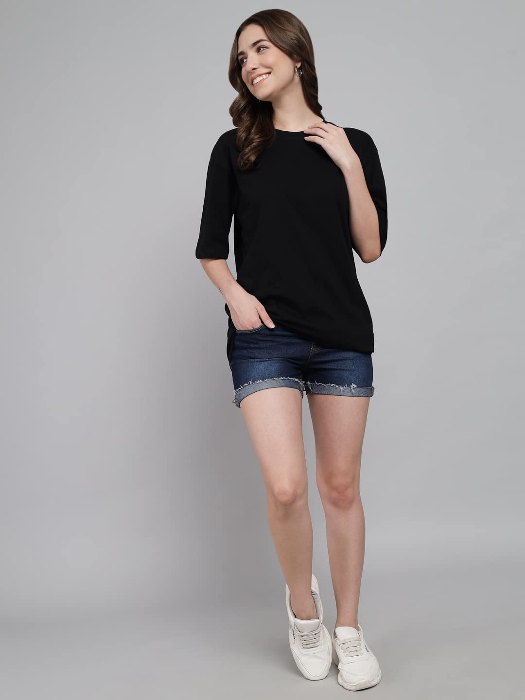 Oversized Cotton T-Shirt for Women - Black & Army - Image 4