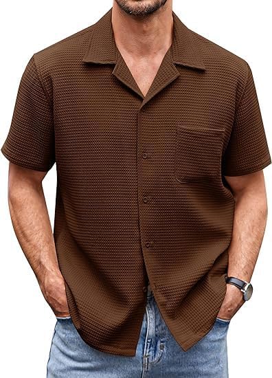 ColorChakra Men Waffle Knit Shirt - Coffee