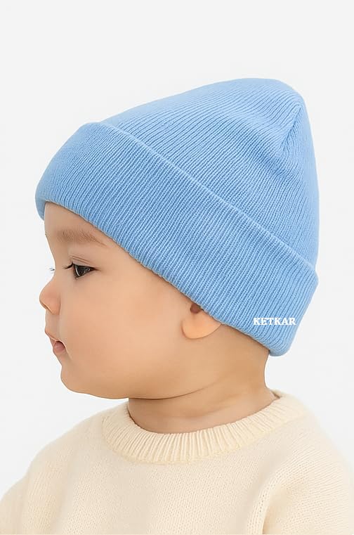 KETKAR Kids Woolen Beanie Cap - Sky Blue - Image 3