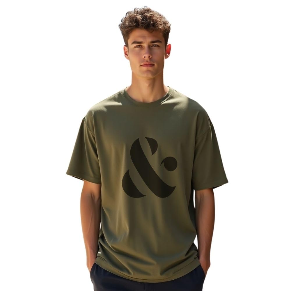 NOBERO Letter Print T-Shirt for Men - Olive Green