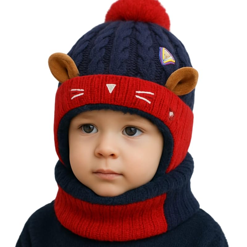 Krystle Kids Knit Animal Ear Hat with Pom Pom