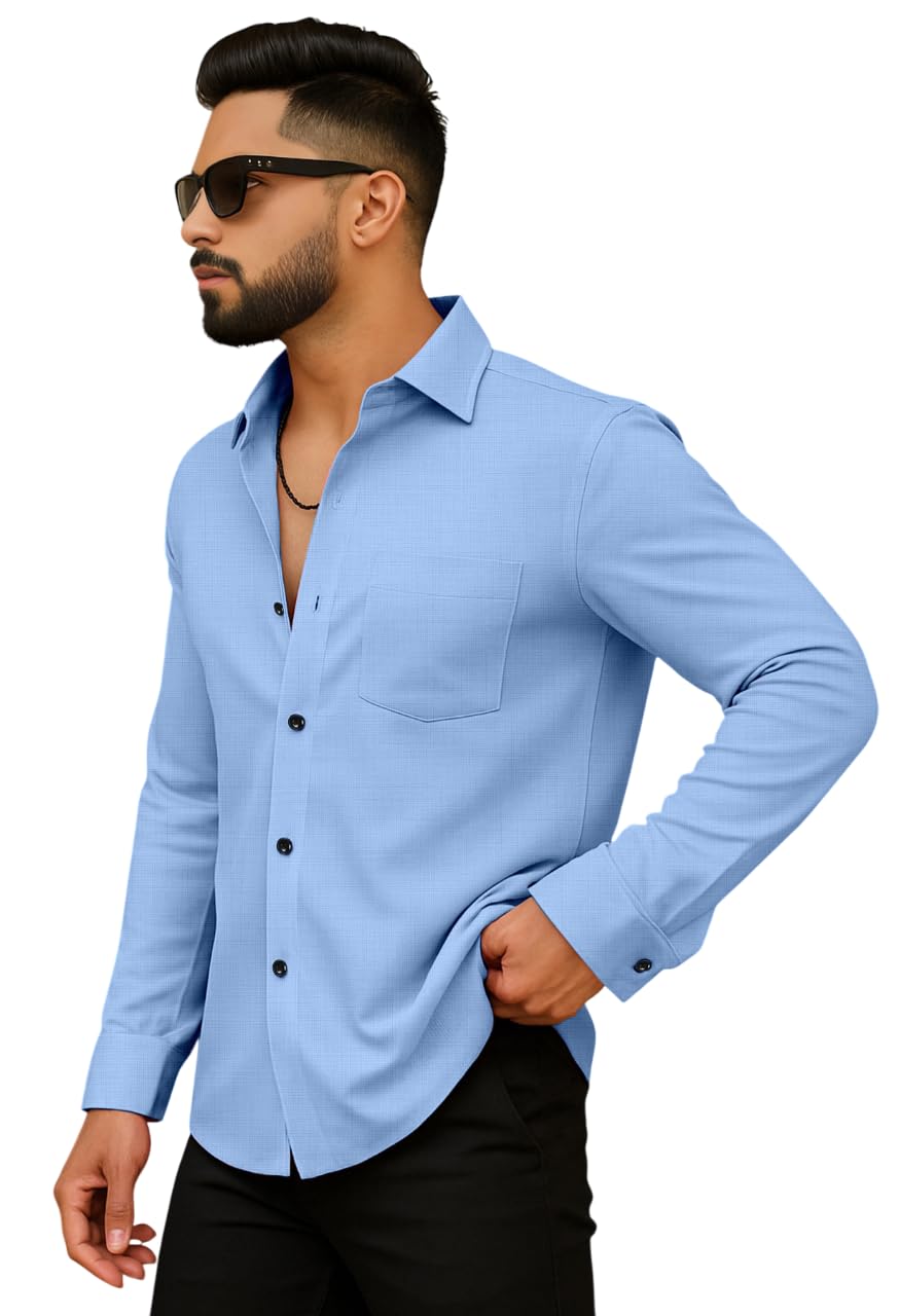 GarbGlide Men's Plain Casual Shirt - Sky - Image 3