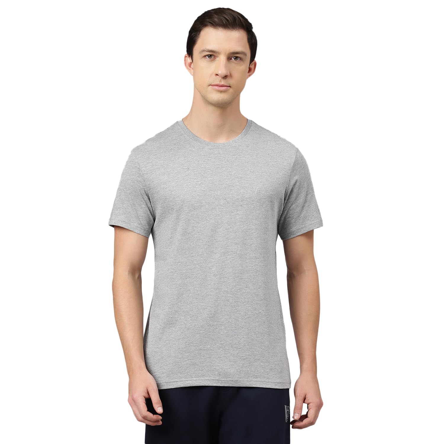Van Heusen Men's Cotton Solid T Shirt - Grey Melange