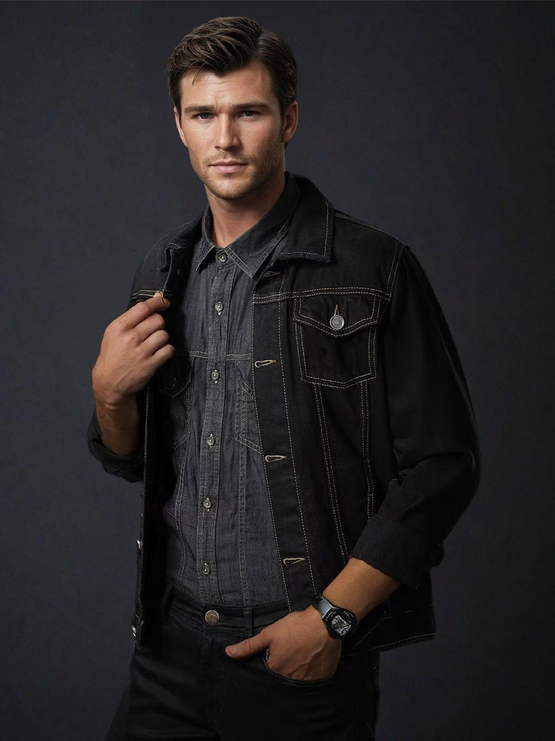 KOTTY Men's Classic Denim Jacket - Black - Image 3