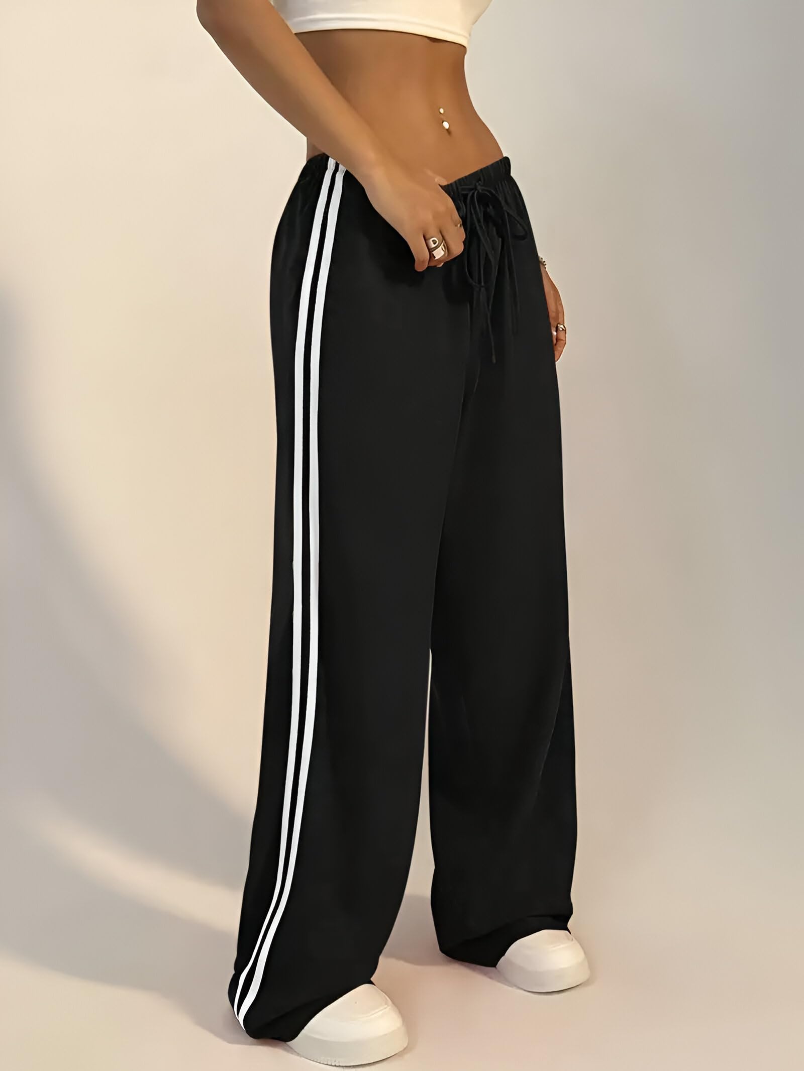 Track Pants for Women - Black with White Stripes - Image 3